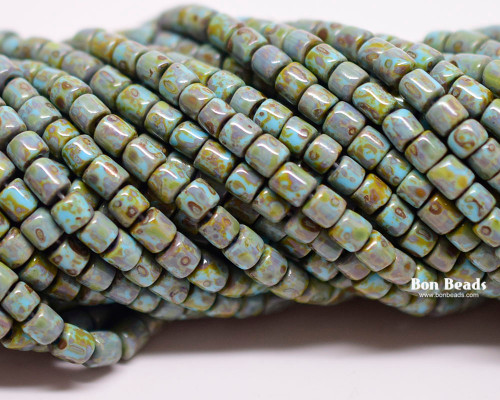 6/0 Aged Blue Turquoise Picasso Bugles (1/4 Kilo)