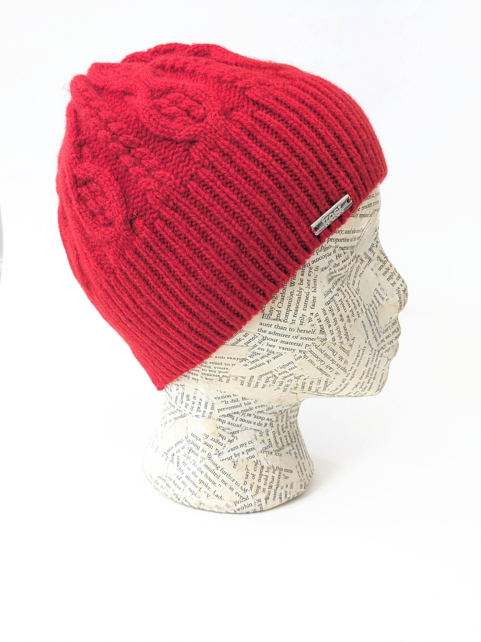 50% Cashmere 50% Merino Wool Cable Knit Skully Beanie Frost Hats