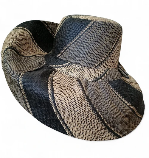 Women's Raffia Sun Hat, Large Brim, Summer Lightweight Natural Grass Hat, Black
