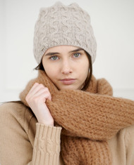 Slouchy Cable Knit Cashmere Beanie Hat for Women