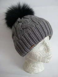 Cable Beanie with Fox Pom-Pom