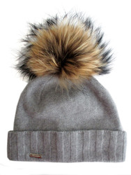 Chic and Classy Cashmere Hat with Genuine Raccoon Fur Pom