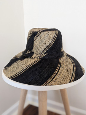 Raffia Straw Lightweight Breathable Stripes Sun Hat, Made in Madagascar  Black/Beige - Frost Hats