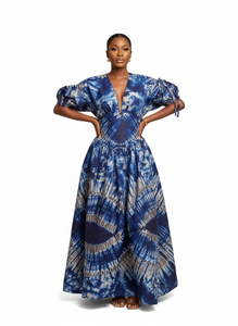 Indigo Aura Tie-Sleeve Maxi Dress
