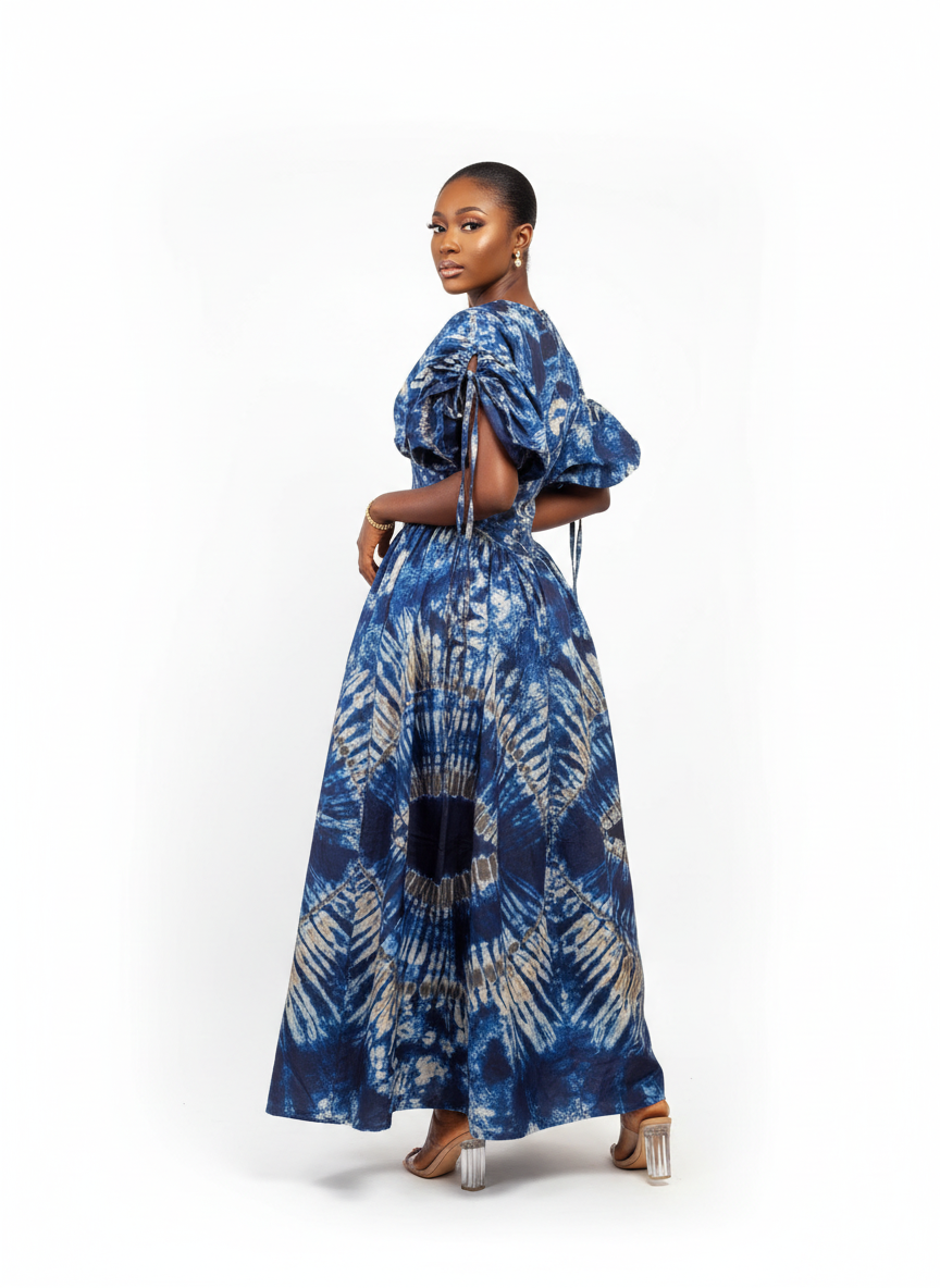 Indigo Aura Tie-Sleeve Maxi Dress