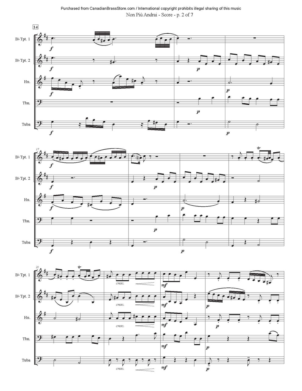 Non Piu Andrai Brass Quintet Mozart Arr Mills Pdf Download