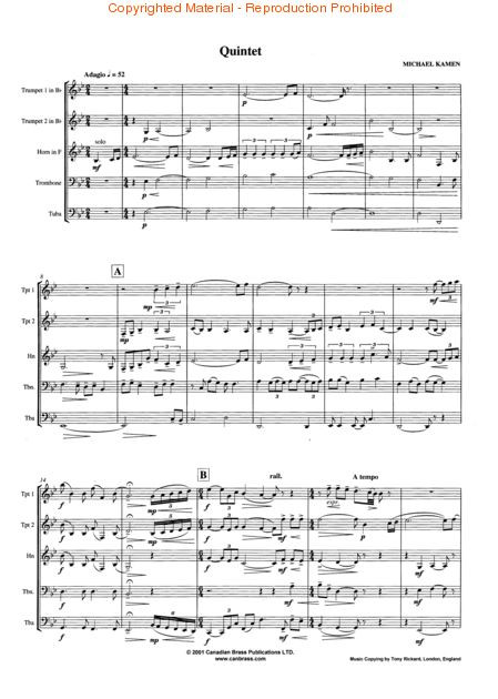 QUINTET BY MICHAEL KAMEN FOR BRASS QUINTET