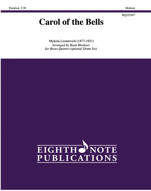 Carol of the Bells for Brass Quintet and Optional Drum Set (Leontovich/arr. Meeboer) PDF Download
