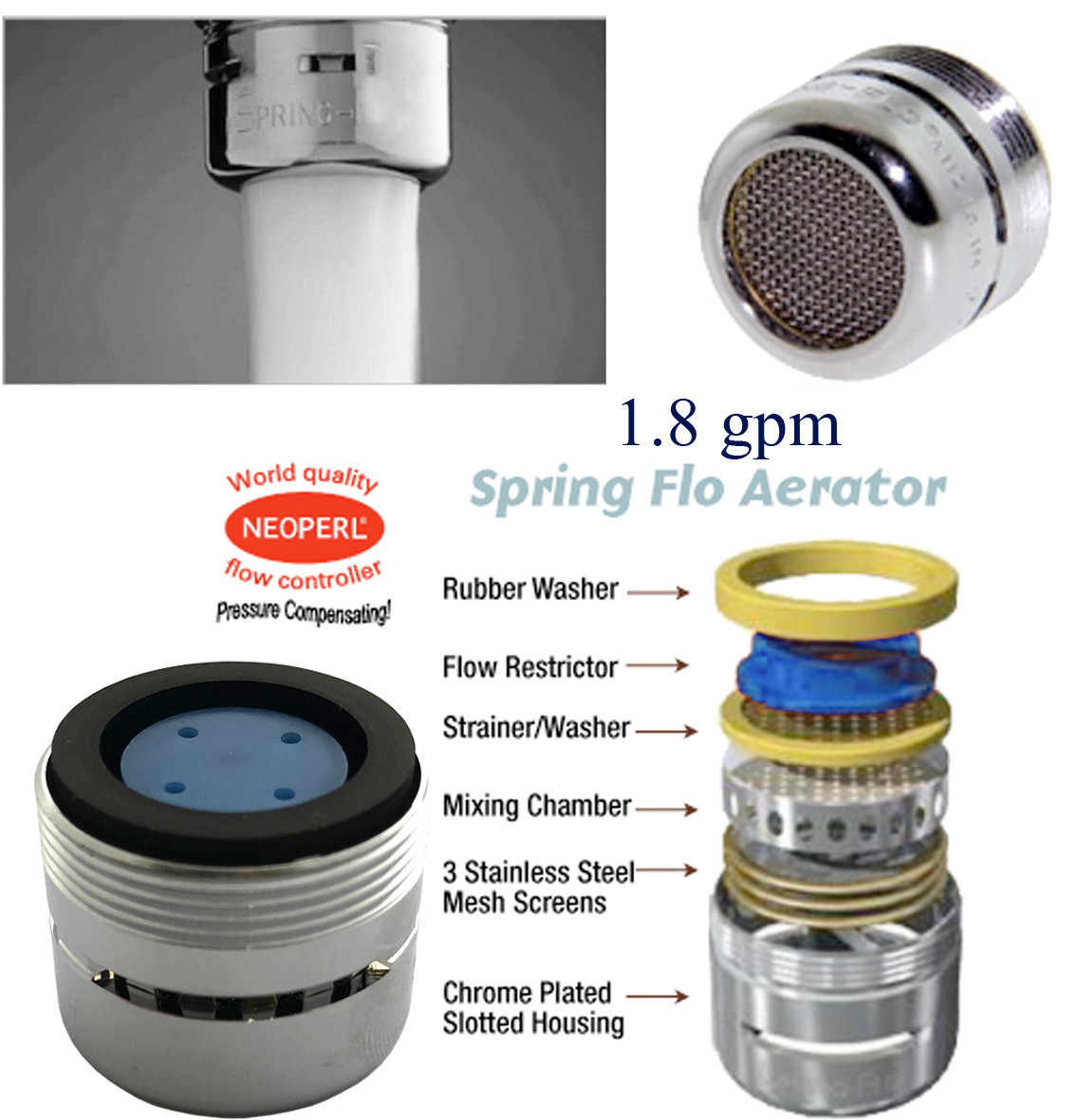 Neoperl Spring Flo 2.2 gpm / Aerated Stream Faucet Aerator
