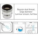 Faucet adapter Top threads: Regular Dual Thread 1 x Large Diameter, Laminar stream, full flow. chrome, connect washing machine, dishwasher, RV, boats, appliances, bathroom
