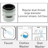 Faucet adapter Top threads: Male 15/16” x Female 55/64”-27 standard x Large Diameter, Laminar stream, full flow. chrome, connect washing machine, dishwasher, RV, boats, appliances, bathroom