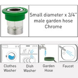 Adapter Neoperl Small Diameter Coupler x Male 3/4”-11.5 GHT Chrome quick connect snap fit connection garden hose threads