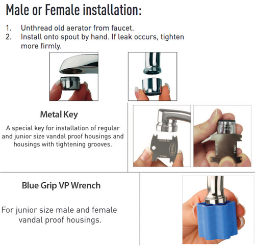 install  laminar aerator small female  vandal proof junior size faucet wrench key