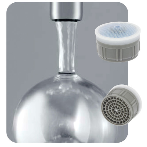 full flow insert 1.8 crystal clear flo aerator regular size faucet PCA light blue cascade pressure compensating