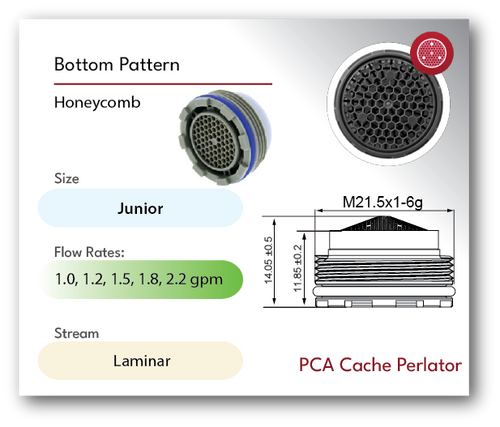 Junior Size M21.5 aerated cache hidden insert aerator specs Max flow honeycomb screen