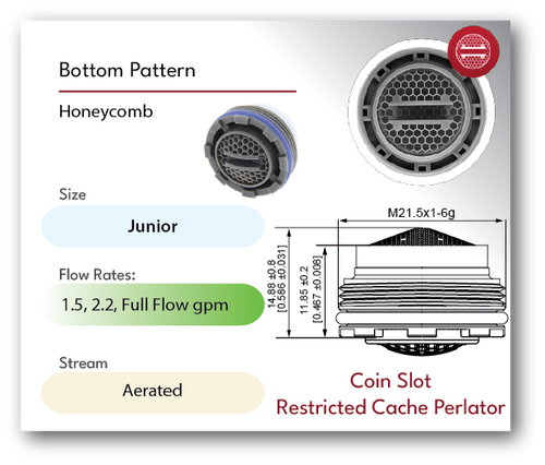 Junior Size M21.5 aerated cache coin slot hidden insert aerator specs Max full flow honeycomb screen