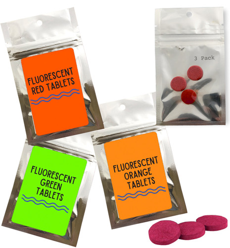 Neon Red / Orange Fluorescent Dye Tablets detect leaks Tracer Dyes large water system boats marina bulk pack vessels tracing leak detection bright green illegal tapping pipes commercial