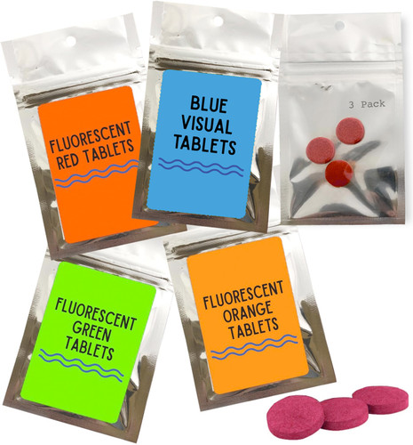Neon Red / Orange Fluorescent Dye Tablets detect leaks Tracer Dyes large water system boats marina bulk pack vessels tracing leak detection bright green blue illegal tapping pipes commercial