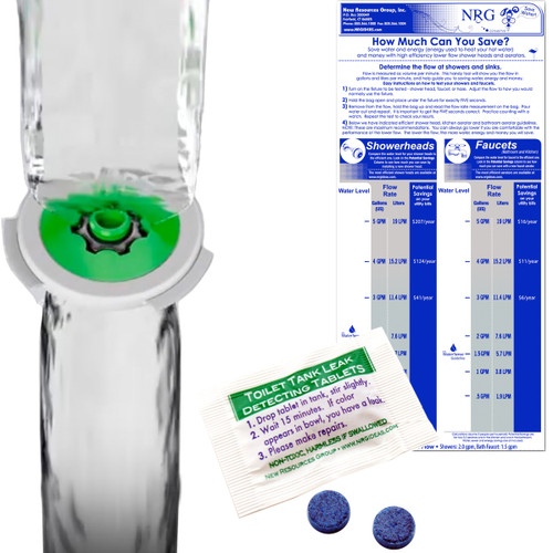 Low Flow Showerhead Washer Water Savng Kit -1.5 gpm Regulator + Dye Tabs & Measuring Bag