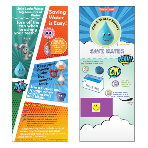 Custom dye tabs on card promo marketing save water children school give away event comic style cartoon tips creative ideas