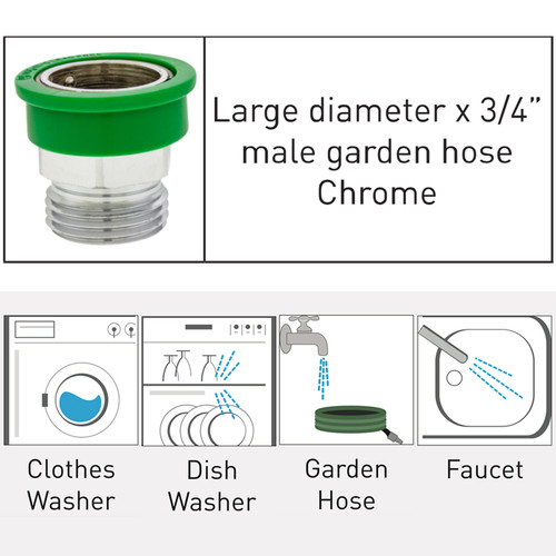 Large Diameter x Male 3/4”- 1 11.5 GHT Chrome neoperl snap fit connection garden hose threads