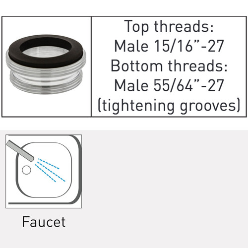 Male 15/16”-27 Faucet adapter to fit standard female threaded aerators