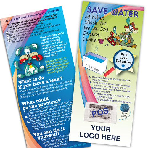 Kids leak detecting tablets on a card custom instructions help water dog find toilet leaks dye-tab Kids leak detecting tablets on a card custom instructions help water dog find toilet leaks dye-tab