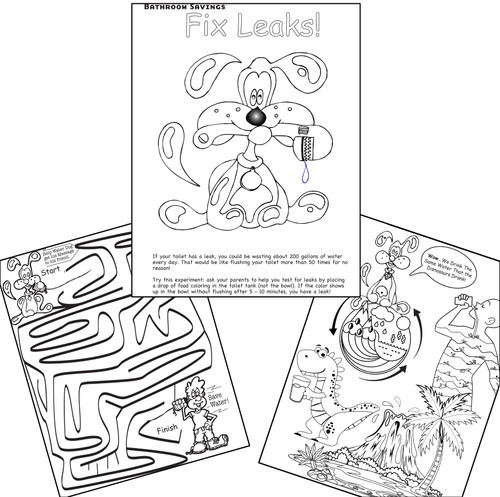Water Saving Activity Book Kids grades 5-8 Custom Logo Word Find, Coloring, Maze, Conservation Tips & More