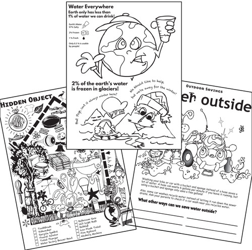 Water Saving Activity Book Kids grades 5-8 Custom Logo Word Find, Coloring, Maze, Conservation Tips & More