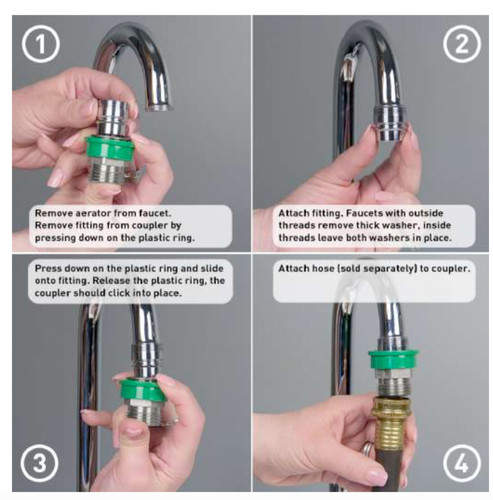 Quick Connect Hose to Faucet Coupler and Fitting Dual Thread by 3/4 in. Brass MGH Good for Portable Appliances Snap Fit