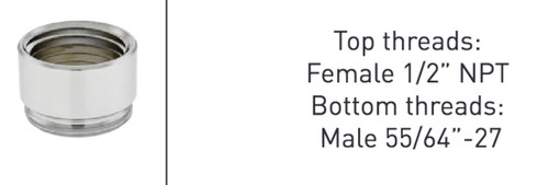 Neoperl brass fitting 1/2" NPT Female X 55/64-27 Standard Male Faucet Attachment Adapter