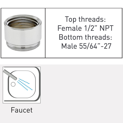 Neoperl brass fitting 1/2" NPT Female X 55/64-27 Standard Male Faucet Attachment Adapter