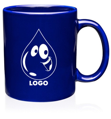 Ceramic Cobalt Blue Coffee Mug Water Drop Logo Water Saving Message Custom Printed Ceramic Cobalt Blue Coffee Mug Water Drop Logo Water Saving Message Custom Printed