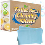 toilet bowl sheet lemon, citrus scent, linen scented  cleaner washing  cleaning detergent sheets custom envelope promo marketing give away water saving municipality, city, town, utilities sample