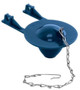 Corrosion resistant replacement flapper with a steel chain for toilet repairs. Blue toilet flapper rubber leak stopper water saver economy saver FL-376