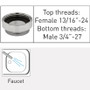 Faucet Adapter Female 13/16"-24 Fits "Chicago" threads x Male 55/64"-27 fits a junior small female