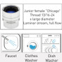 Top threads: Junior Female "Chicago" Thread 13/16”-24 x Large Diameter, Laminar Stream Full Flow, chrome, to use with washing machine, small appliances, RV, boat, dishwasher