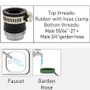 Neoperl adapter faucet with no threads pipe Top threads:
Rubber sleeve with hose clamp
Bottom threads:
   Male 55/64”-27 + Male 3/4” -11.5 GHT • chrome