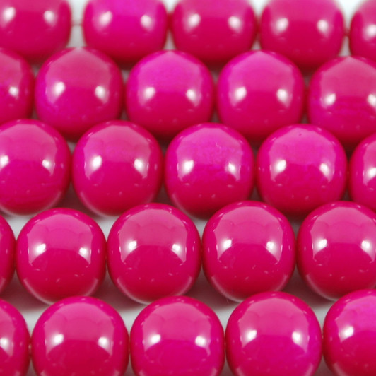 Varnished Baked Glass Beads Bright Pink - 8mm