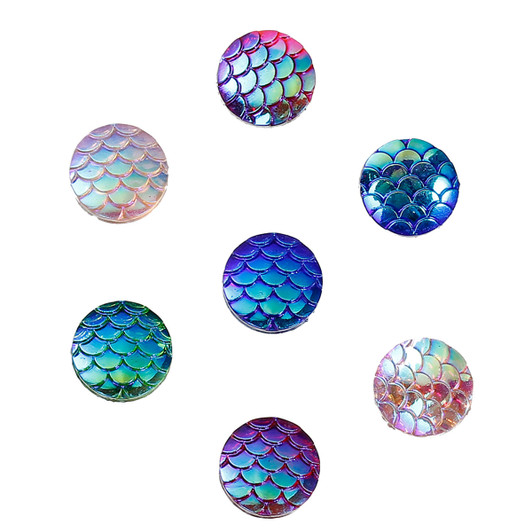 Resin Mermaid Scale AB Cabochon 10pk