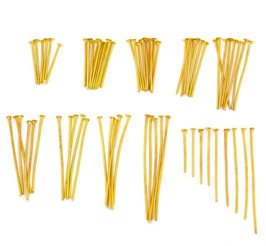 Pack of 900 Sorted Bright Gold Plated Head Pins Mixed Sizes 16mm-40mm 0.7mm(21 gauge),