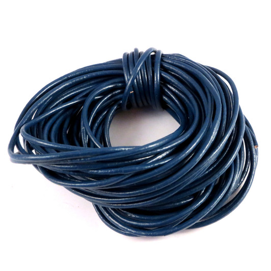 Navy Blue Round Real Leather Jewellery Cord 2mm