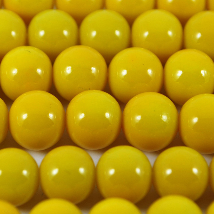 Varnished Baked Glass Beads Yellow - 8mm