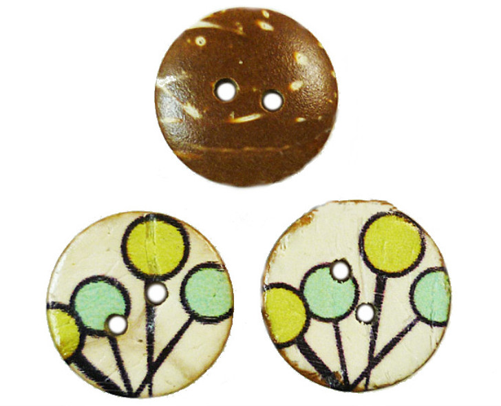 Pack of 20 Natural Coconut Painted Art Deco Inspired 2 Hole buttons 15mm