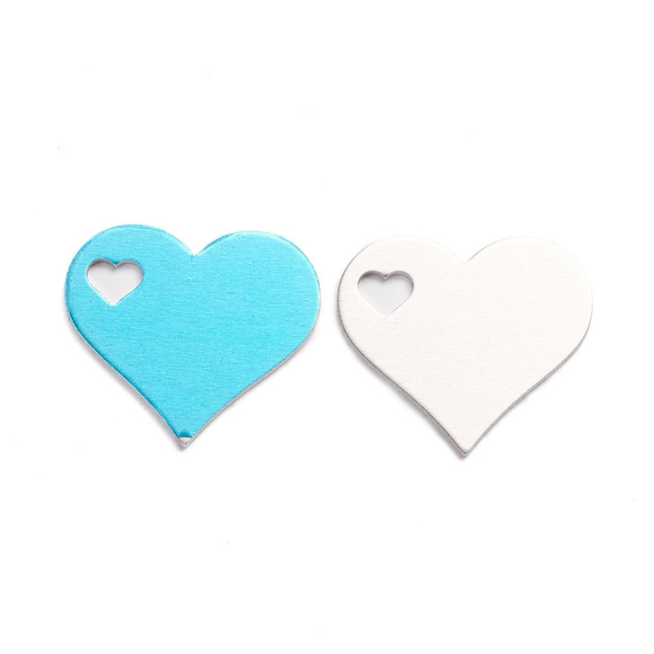 Silver Aluminium Heart Shaped Stamping Blank, Punch cut with protective coating on both sides. size 36mm x 1.5mm thickness. 