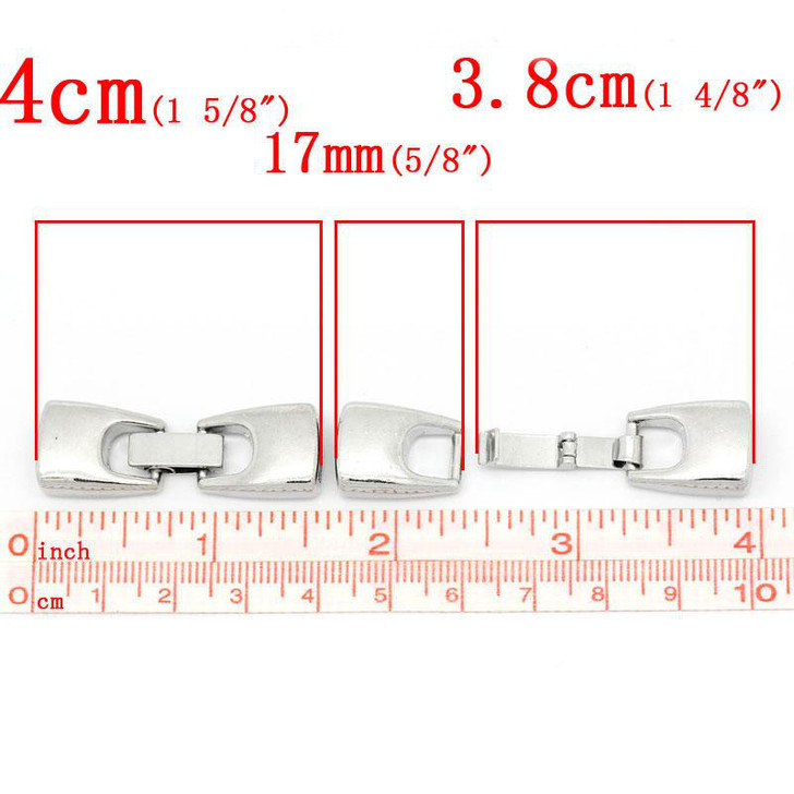 Silver Metal End Clasp 4x1.3cm fits 10x2mm Flat cord