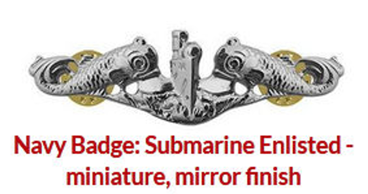 Dolphins Enlisted Silver dolphins mirror finish shiny Miniature breast pin.  - SubmarineShop