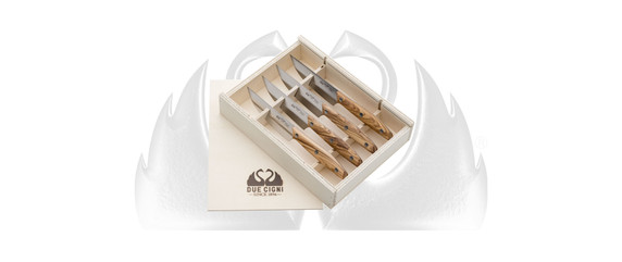 Due Cigni 1896 America Steak Knives with Olive Wood handles, 4-Piece Set