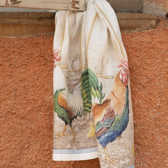 "Rooster Bianco" Linen Towel