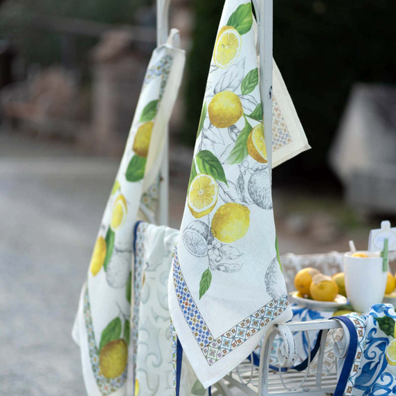 "Cetara Blu" Lemon Linen Towel